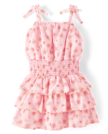 Girls Floral Smocked Tiered Dress