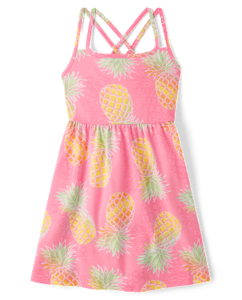 Girls Pineapple Cross-Back Dress