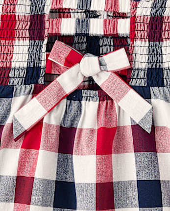 Girls Gingham Smocked Ruffle Dress