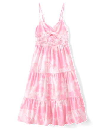Girls Print Smocked Maxi Tiered Dress