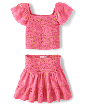 Girls Floral Smocked 2-Piece Outfit Set