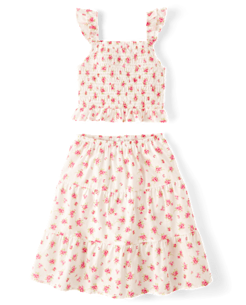 Girls Floral Tiered 2-Piece Outfit Set