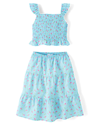 Ensemble 2 pièces fleuri à volants pour fille