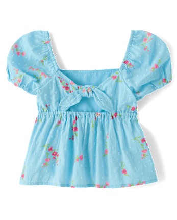 Girls Floral Clip Dot Tie Back Top