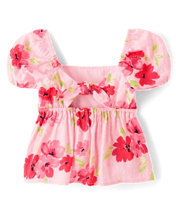 Girls Floral Clip Dot Tie Back Top