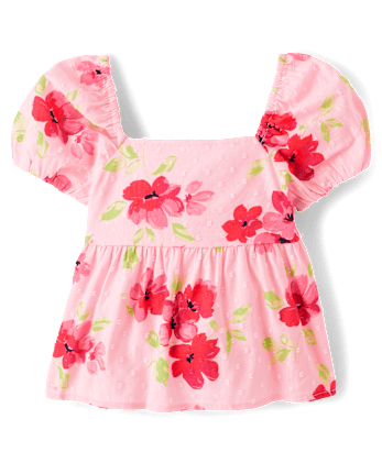 Girls Floral Clip Dot Tie Back Top