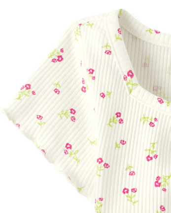 T-shirt court côtelé à fleurs pour bébé fille