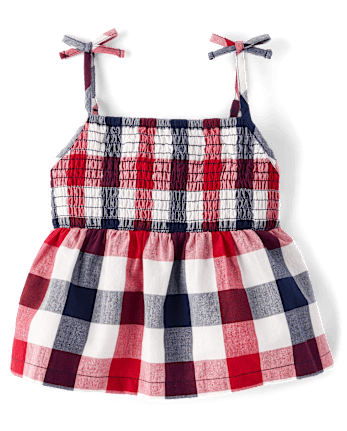 Girls Gingham Bow Shoulder Top