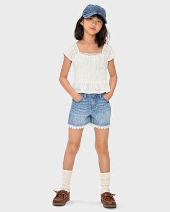 Girls Eyelet Smocked Top