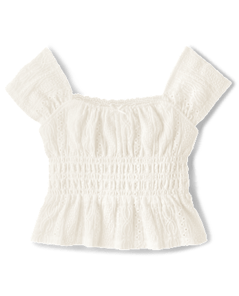 Girls Eyelet Smocked Top