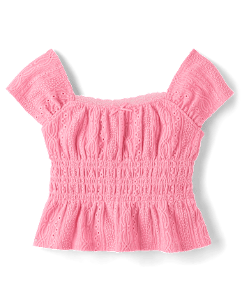 Girls Eyelet Smocked Top