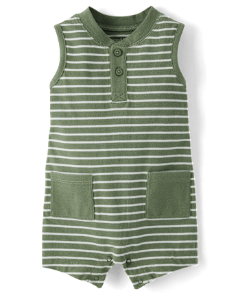 Baby Boys Striped Henley Romper
