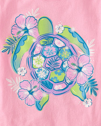 Girls Floral Turtle Graphic Tee
