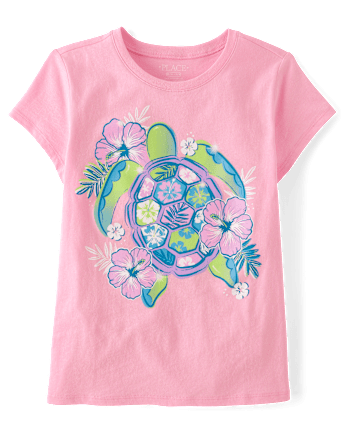 Girls Floral Turtle Graphic Tee