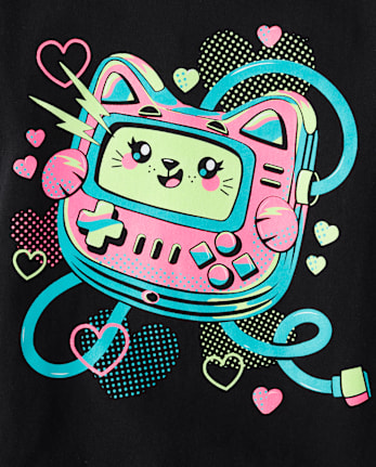 Girls Cat Gamer Graphic Tee