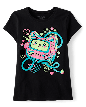 Girls Cat Gamer Graphic Tee