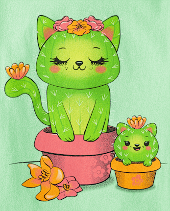 Girls Cactus Cat Graphic Tee