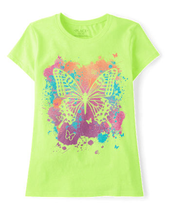 Girls Paint Splatter Butterfly Graphic Tee