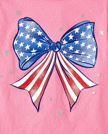 Girls American Flag Bow Graphic Tee