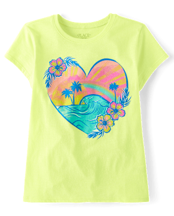 T-shirt graphique cœur tropical pour fille