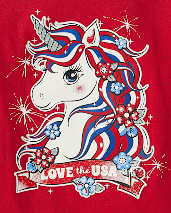 Girls American Unicorn Graphic Tee