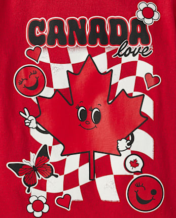 Girls Canada Day Maple Leaf Graphic Tee