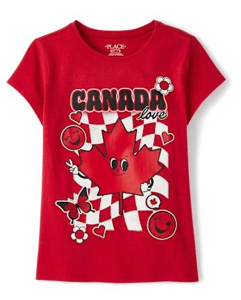 Girls Canada Day Maple Leaf Graphic Tee