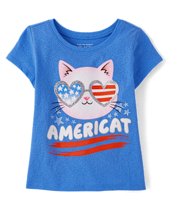 Baby And Toddler Girls American Cat Graphic Tee