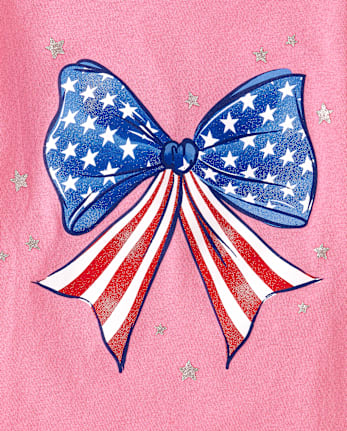 Baby And Toddler Girls American Flag Bow Graphic Tee