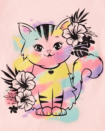 Baby And Toddler Girls Cat Graphic Tee