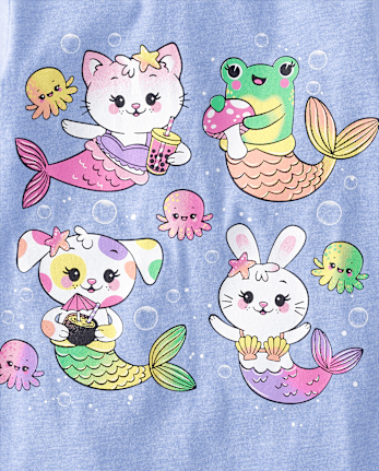 T-shirt graphique à motif de sirènes pour bébés et petites filles