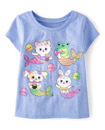 T-shirt graphique à motif de sirènes pour bébés et petites filles