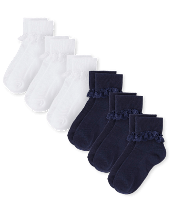 Girls Lace Turn Cuff Socks 6-Pack