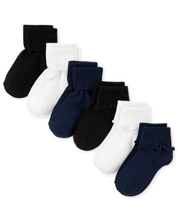 Lot de 6 paires chaussettes à volants et revers pour fille