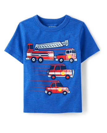 T-shirt graphique pour bébés et tout-petits garçons, véhicules de pompiers