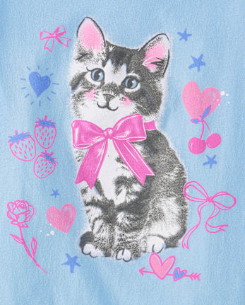 T-shirt graphique avec nœud de chat pour fille