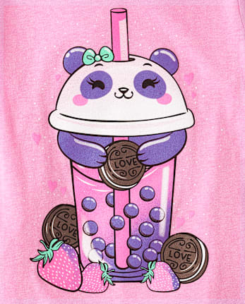 T-shirt graphique Panda Drink pour filles
