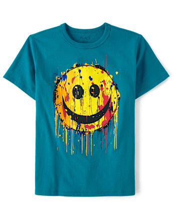 Kids Paint Drip Happy Face Graphic Tee