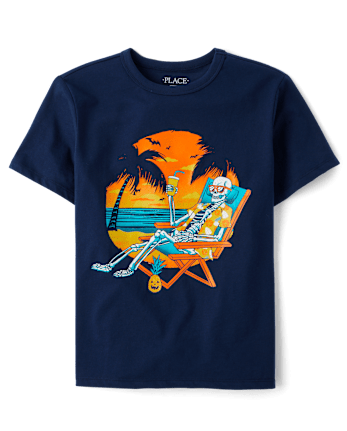 Boys Summerween Skeleton Beach Graphic Tee
