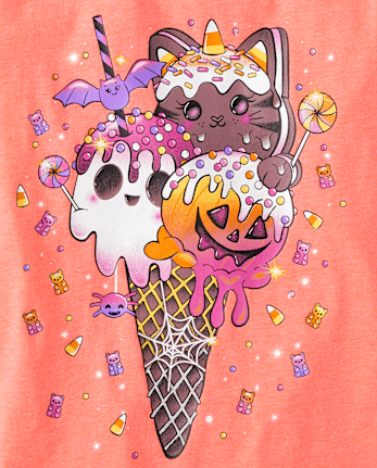 Girls Summerween Ice Cream Cone Graphic Tee