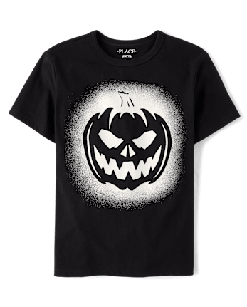 Boys Glow Pumpkin Face Graphic Tee
