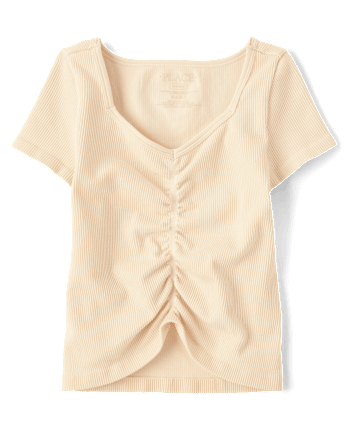 Girls Seamless Ribbed Ruched Top