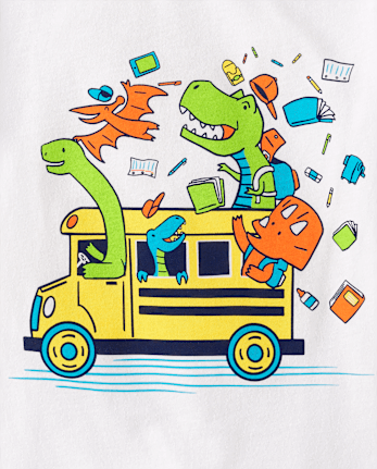 Toddler Boys Dino School Bus Graphic Tee