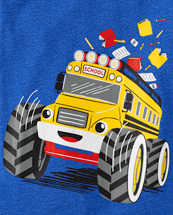 Toddler Boys Monster Truck School Bus Graphic Tee