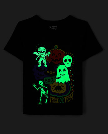Baby And Toddler Boys Glow Halloween Doodles Graphic Tee