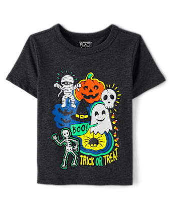 Baby And Toddler Boys Glow Halloween Doodles Graphic Tee