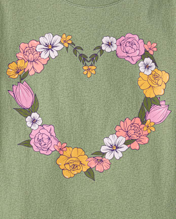 Girls Floral Heart Graphic Tee