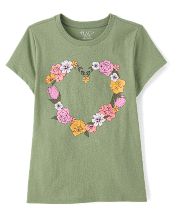 Girls Floral Heart Graphic Tee