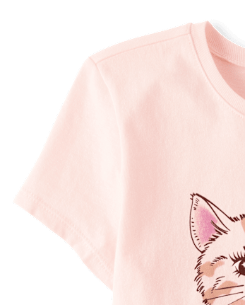 Girls Pink Cat Things Graphic Tee