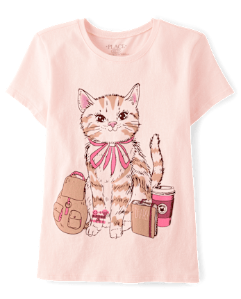Girls Pink Cat Things Graphic Tee